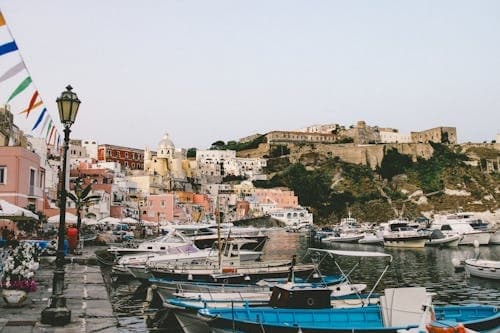 Procida island pastel harbourfront